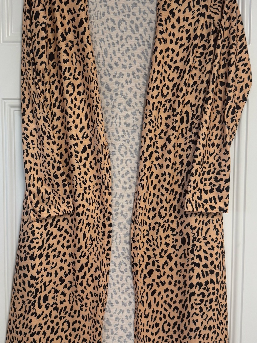 Leopard Print A-Line Duster Cardigan in Tan and Black